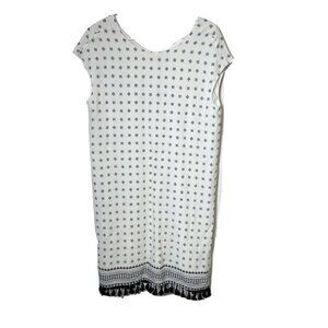 Madewell Womens Cap Sleeve Scatterblock Lined Dress White XS Tasseled F3390‎ New